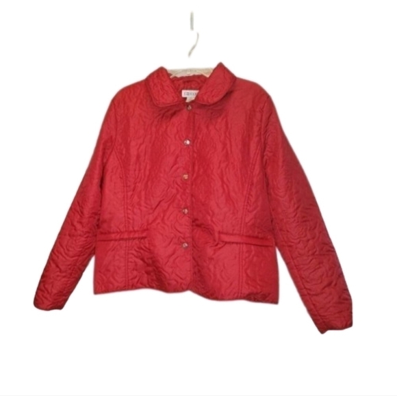 JG Hook Womens Red Lightweight Jacket Size XL Rose Pattern Snap Closure - Picture 1 of 10